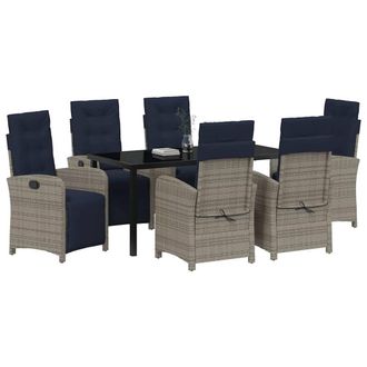 Berkfield Home Modern 7 Piece Garden Dining Set Grey Poly Rattan
