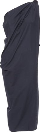 Max Mara Sfilata Black Asymmetric Draped Leather Trim Dress