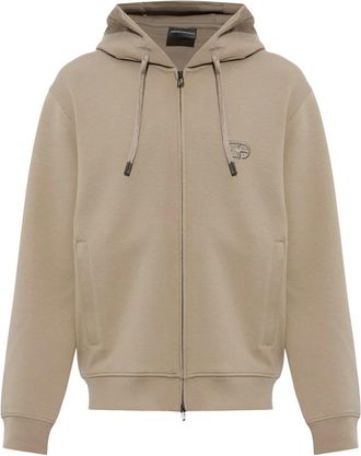 Emporio Armani Hooded Sweatshirt - Heren - Vesten met rits - Beige - L - Katoen - Hoodies & sweatvesten