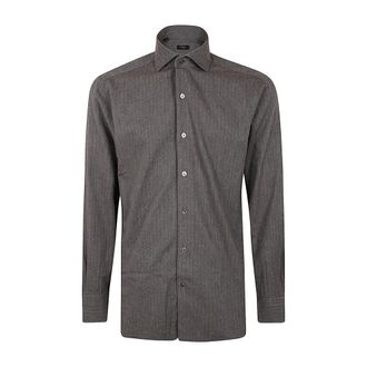 Barba Neck Shirt - Heren - Zakelijke Overhemden - Bruin - M - Katoen - Overhemden