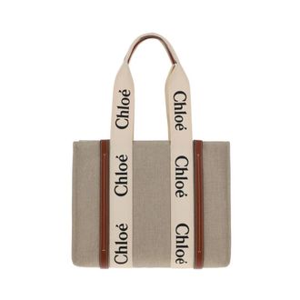 Chlo&eacute; Tassen, Dames, Beige, ONE Size, Linnen, Canvas Woody Schoudertas