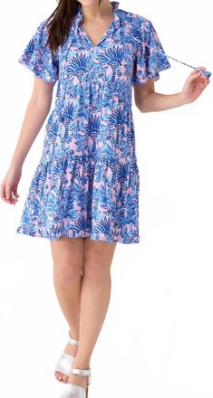 Cabana Life Short Sleeve Tiered Dress In Palm Beach