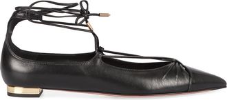 Aquazzura Puntige balletflats met goudkleurige hak - Dames - Ballerinas - Zwart - 41 EU - Leer - Schoenen