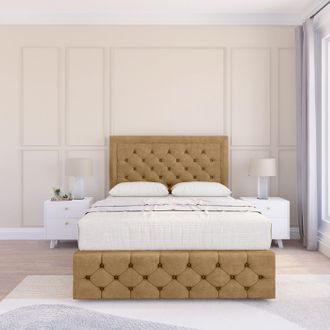 Sloomy Vienna Plush Bed Set, No Drawers Mattress & 54 Headboard in Light Brown | Size: Small Single