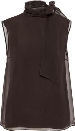 Brunello Cucinelli Pussybow top with monili in Cocoa at Nordstrom, Size Xx-Large Eu