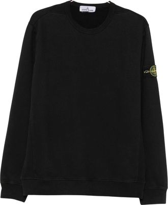 Stone Island Crewneck Black Sweater with Relaxed Fit and Logo Patch