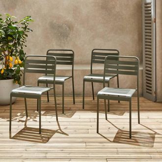 Sweeek Set Of 4 Stackable Steel Garden Chairs in Khaki
