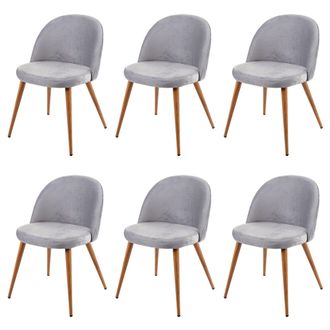 Hhg Hhg - Lote De 6 Sillas De Comedor 097, Silla Silla De Cocina, Dise&ntilde;o Retro A&ntilde;os 50 Terciopelo, Gris Claro