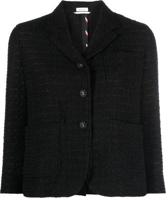 Thom Browne cropped sack sport tweed jacket - women - Silk/Cotton/Cotton/Acrylic/Polyamide/Polyester/Viscose/Wool - 42 - Black