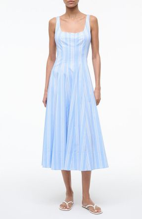 Staud Wells Pinstripe A-Line Midi Dress in Ventura Stripe at Nordstrom, Size 14