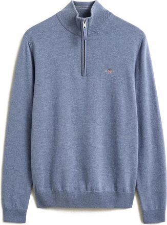 GANT Superfine Lamswol Half-Zip - Heren - Coltruien - Blauw - M - Wol - Truien & Vesten