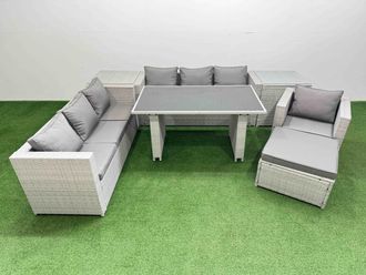 Fimous Patio Garden Furniture Sets with 2 Side Tables Big Stool Light Grey