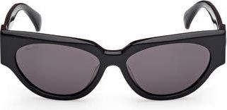 Max Mara 55mm Cat Eye Sunglasses in Shiny Black /Smoke at Nordstrom Rack