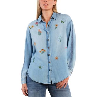 BILLY T Wild Blossom Embroidered Shirt in Pure Denim at Nordstrom, Size X-Large