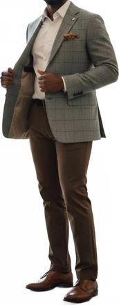 Hart Schaffner Marx Mens Two Button Windowpane Suit In Olive Brown