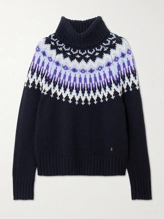 Bogner Pullover A Collo Alto In Cashmere Fair Isle Ingrid - Blu