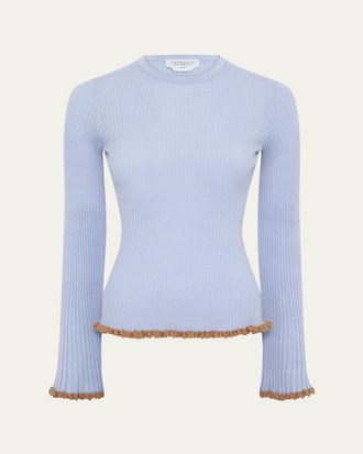 Gabriela Hearst Erya Ruffle-Trim Rib Crewneck Sweater