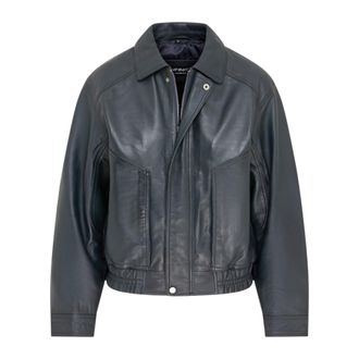 Infinity Leather Dames marineblauw leren Biker Bomber Oversized Jas - Blouson