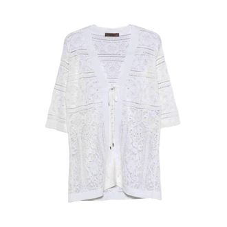 D.exterior Cardigans, female, White, Size: M V-neck Tie-Neck Cardigan