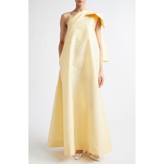 Bernadette Winnette Bow Detail One-Shoulder Satin Dress in Soft Yellow at Nordstrom, Size 36
