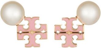 Tory Burch Moondance Faux Pearl & Icon Stud Earrings in Tory Gold /Pearl /Pink at Nordstrom