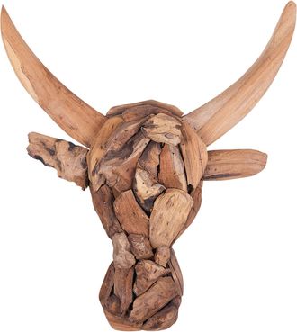 Beliani Decoraci&oacute;n De Pared En Forma De Cabeza De Toro Con Cuernos Estilo R&uacute;stico Campestre Marr&oacute;n Claro Bull Head