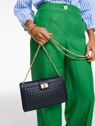 Talbots Leather Trim Caning Clutch - Blue - 001 Talbots