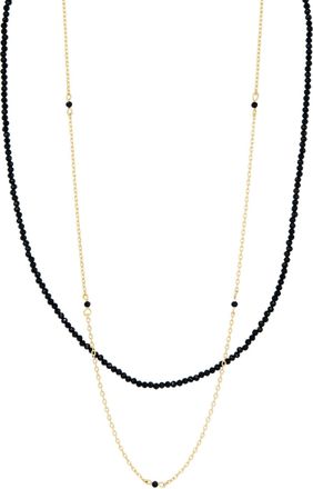 Savvy Cie Jewels GOLD PLATED OVER BRASS MULTI STRAND BLACK BEADS NECKLACE
