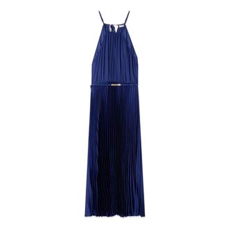 Oltre Geplooide satijnen midi-jurk - Dames - Feestkleedjes - Blauw - L - Satijn - Kleedjes