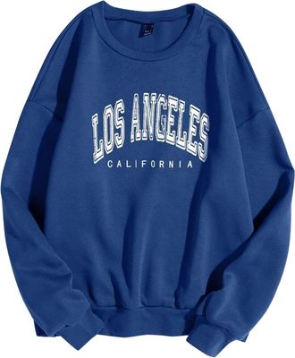 Generic Casual Los Angeles Sweatshirt Printed Crewneck Cotton Long Sleeve Tops Ladies Sweatshirt Club Basic Tee Shirt Casual Jumper Tops fit Teenage Girl Dark