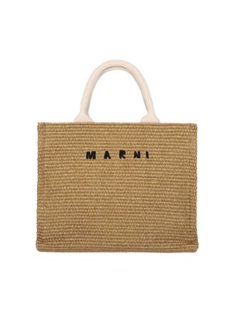 Marni East/West Small Tote Bag, In Brown Cotton Blend