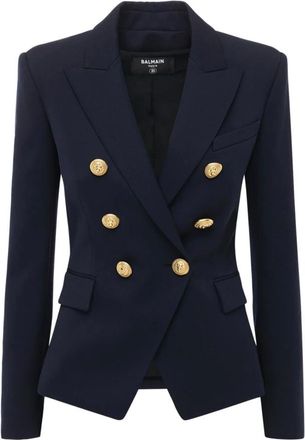 Balmain Blazers, female, Blue, Size: 2XS Double-Breasted Wool Blazer