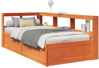 vidaXL Cama Con Estanter&iacute;a Sin Colch&oacute;n Madera Maciza Marr&oacute;n 75x190 Cm Vidaxl