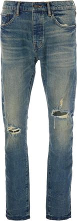 Purple Blue Jeans With Logo Patch On The Rear And Ripped Details On The Front In Denim Man