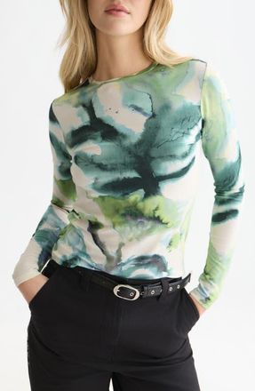 Scotch & Soda Print Long Sleeve T-Shirt in Watercolourflower Balsam Green at Nordstrom, Size X-Small