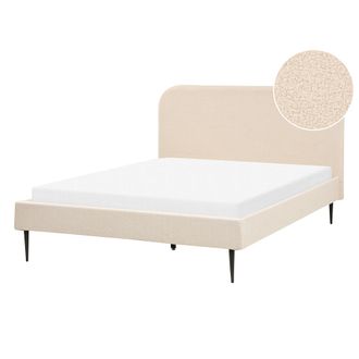 Beliani Cama Con Somier 140 X 200 Cm Minimalista Tapizada Cabecero Base Listones Boucl&eacute; Beige Flayat