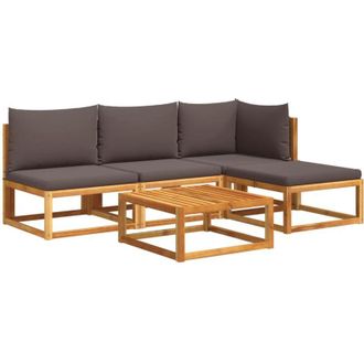 vidaXL Conjunto De Sof&aacute; De Jard&iacute;n De 5 Piezas Con Cojines De Madera De Acacia Y Cuerda Vidaxl