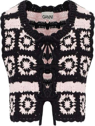Ganni GILET CROCHET NERO E ROSA GANNI