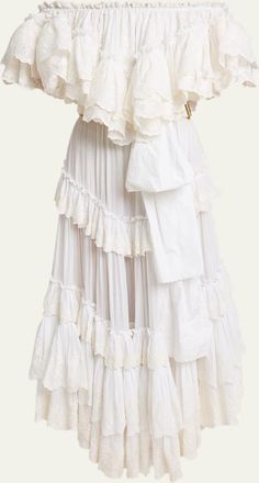 Chlo&eacute; Off-The-Shoulder Tiered Floral Embroidered Cotton Maxi Dress