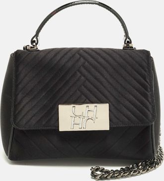 Carolina Herrera Black Quilted Satin Top Handle Bag