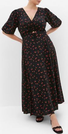 City Chic Aliya Cherry Print Maxi Dress in Black Cherry at Nordstrom, Size 20W