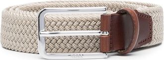 BOSS woven engraved-logo belt - men - Polypropylene/Rubber/Vegetal Leather - 105 - Neutrals