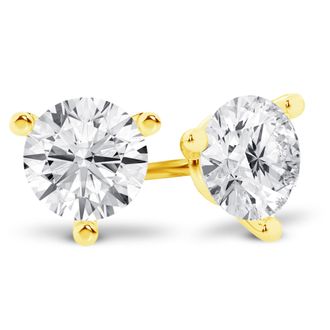 Grown Brilliance 14K Yellow Gold IGI Certified 1.50 Carat Round Cut Lab Grown Diamond Stud Earrings, VS Clarity, E-F Color, Screw Back