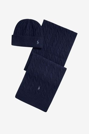 Polo Ralph Lauren Kaschmir-Zopfstrick-M&uuml;tze und Schal