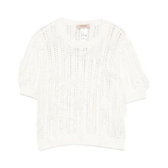 Twinset Round-neck Knitwear, female, White, Size: XS Cotton Blend Knitted Top