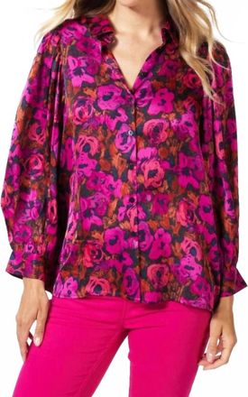 Esqualo Sorena Satin Floral Wilding Blouse In Magenta, Pink And Coral