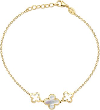 Italian Gold, Inc 14K Yellow Gold Alternating Clover & Open Clover Bracelet 3 Stations - Mother Of Pearl