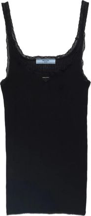 Prada Top in cotone a coste - Nero