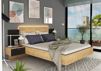 Vente-Unique Cama 140x190 Cm Roble Y Grafito - Locri
