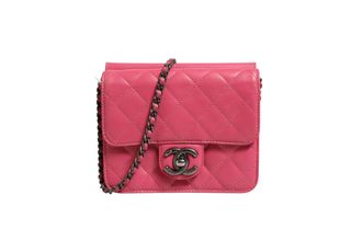 Chanel Pink Quilted Lambskin Leather Classic Square Mini Flap Womens Bag (Pre-Owned)